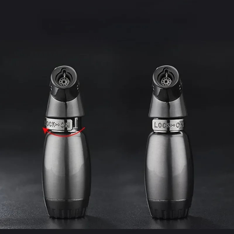 Metal Mini Windproof Jet Blue Flame Butane Gas Torch Lighter Safety Lock Fire Switch Outdoor Portable Cigar Lighters Smoking