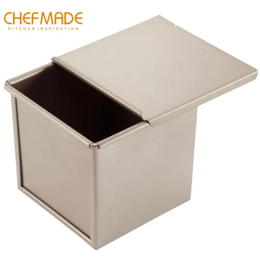 CHEFMADE Pullman Loaf Pan with Lip 0.55Lb Dough Capacity Non-stick Square Smooth Toast Box