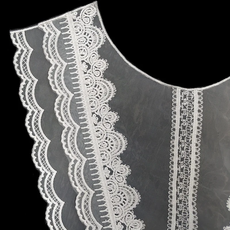 Popular White DIY flower organza Embroidery Lace Neckline Collar Guipure Applique Trim Sewing wedding cloth Womens dresses decor