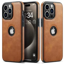 Logo View Luxury Classic Leather Thin Slim Case for IPhone 15 14 13 11 16 Pro Max 12 Mini XS XR X 8 7 Plus SE 2022 15Pro Cover