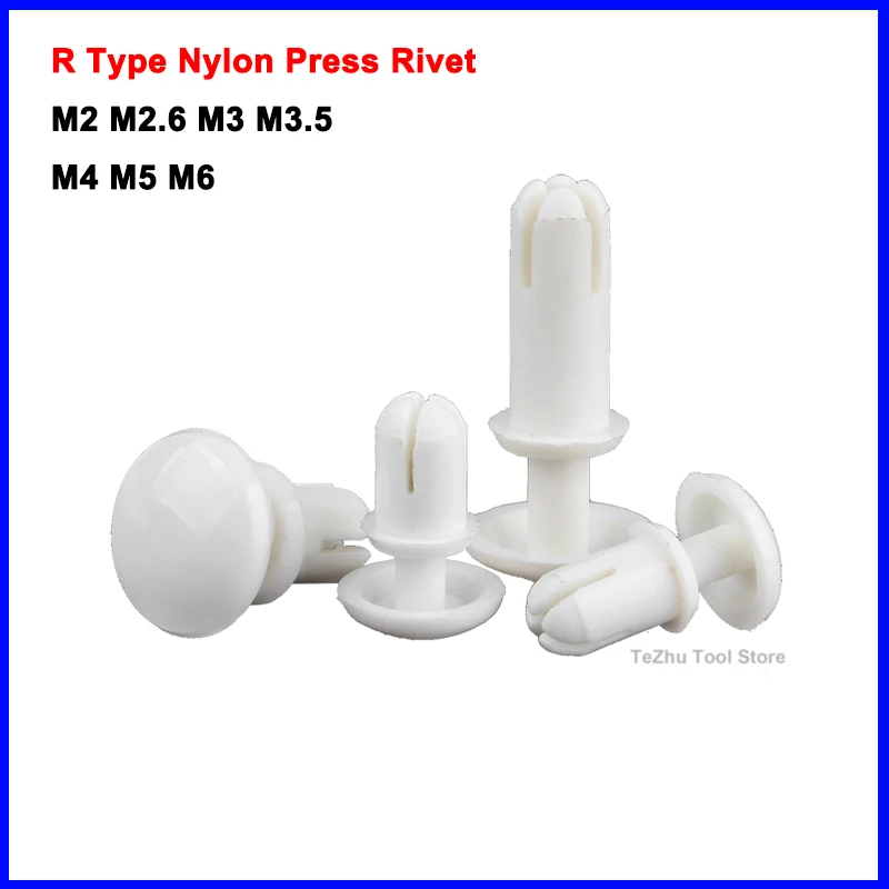 100Pcs M2-M6 White R Type Nylon Plastic Press Rivet Clip Expansion Tube Anchor Plug For PC Board Fix Length 2.4mm-12mm