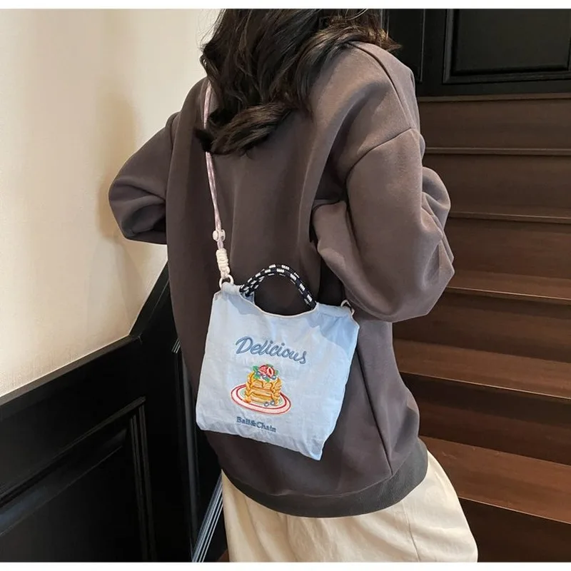 Women's Cute Embroidered Pastry Print Small Tote Crossbody Bag, Lightweight Handbag for Daily Errands Casual Outings