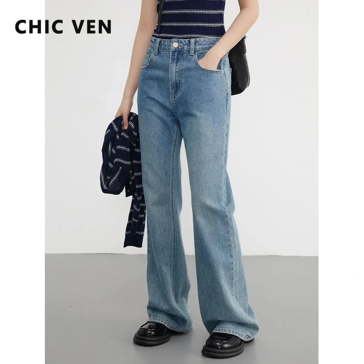 

CHIC VEN Women's Blue Jeans Retro Denim Flared Pant Boot-cut Women Mop Pants Streetwear Female Clothing Spring Autumn 2023