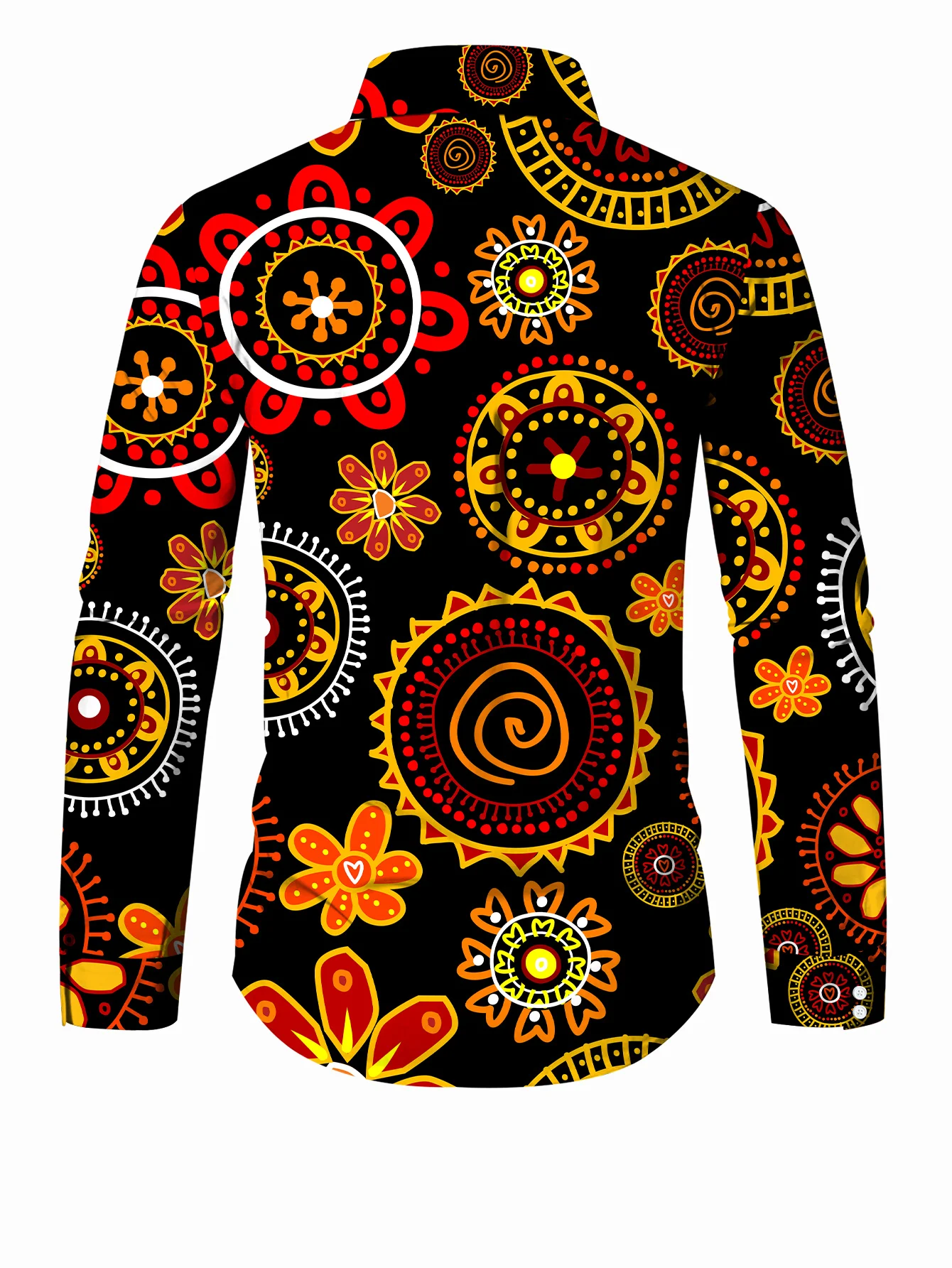 Men'S Stylish Long Sleeve Print Button-Up Shirt - Vibrant Floral & Geometric Design