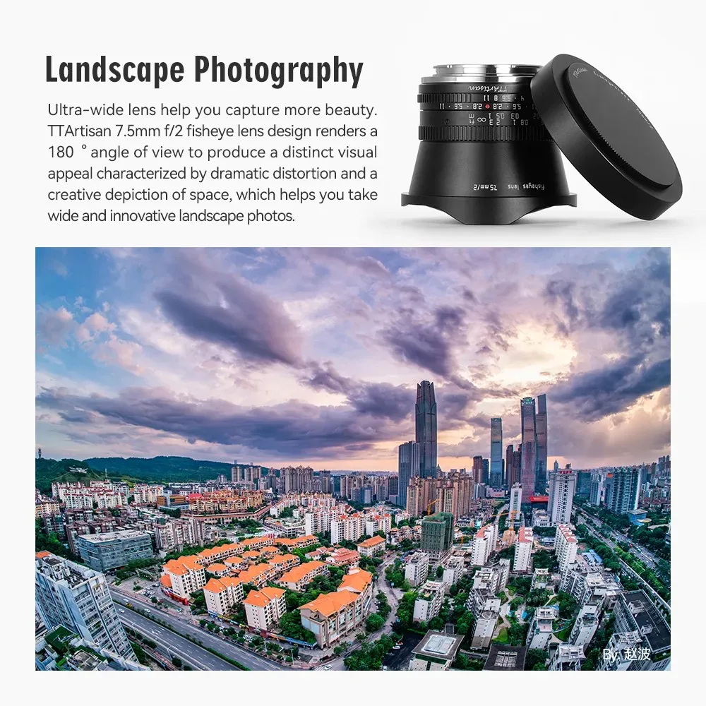 TTArtisan 7.5mm F2 APS-C Wide Angle Fisheye Lens for Sony E Fuji X Canon M Nikon Z Leica L Panasonic Olympus M43 Camera Lenses