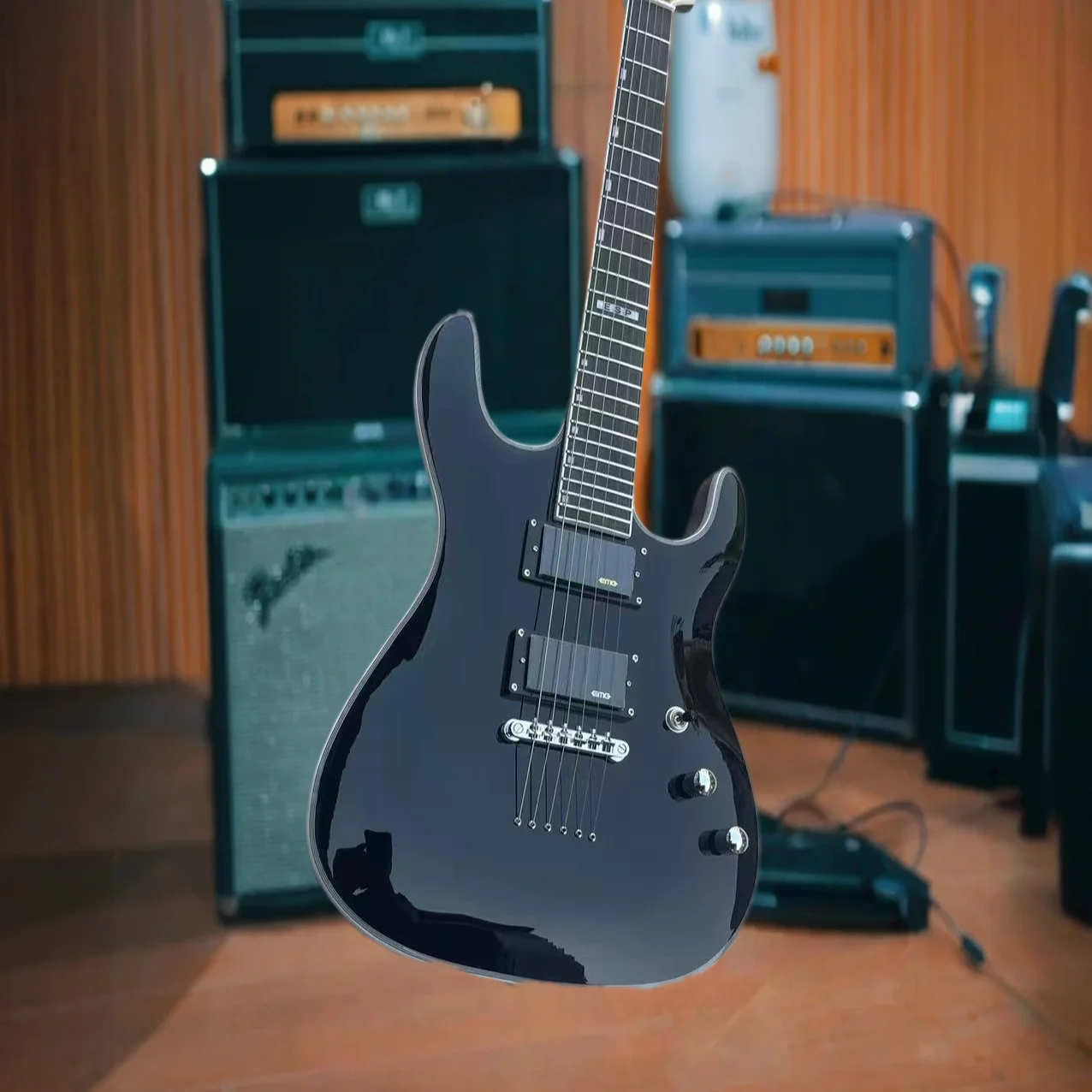 Black Ultra-Thin ESP-Style 6-String Electric Guitar with HH Pickups Electric Guitar Mahogany Body Rock