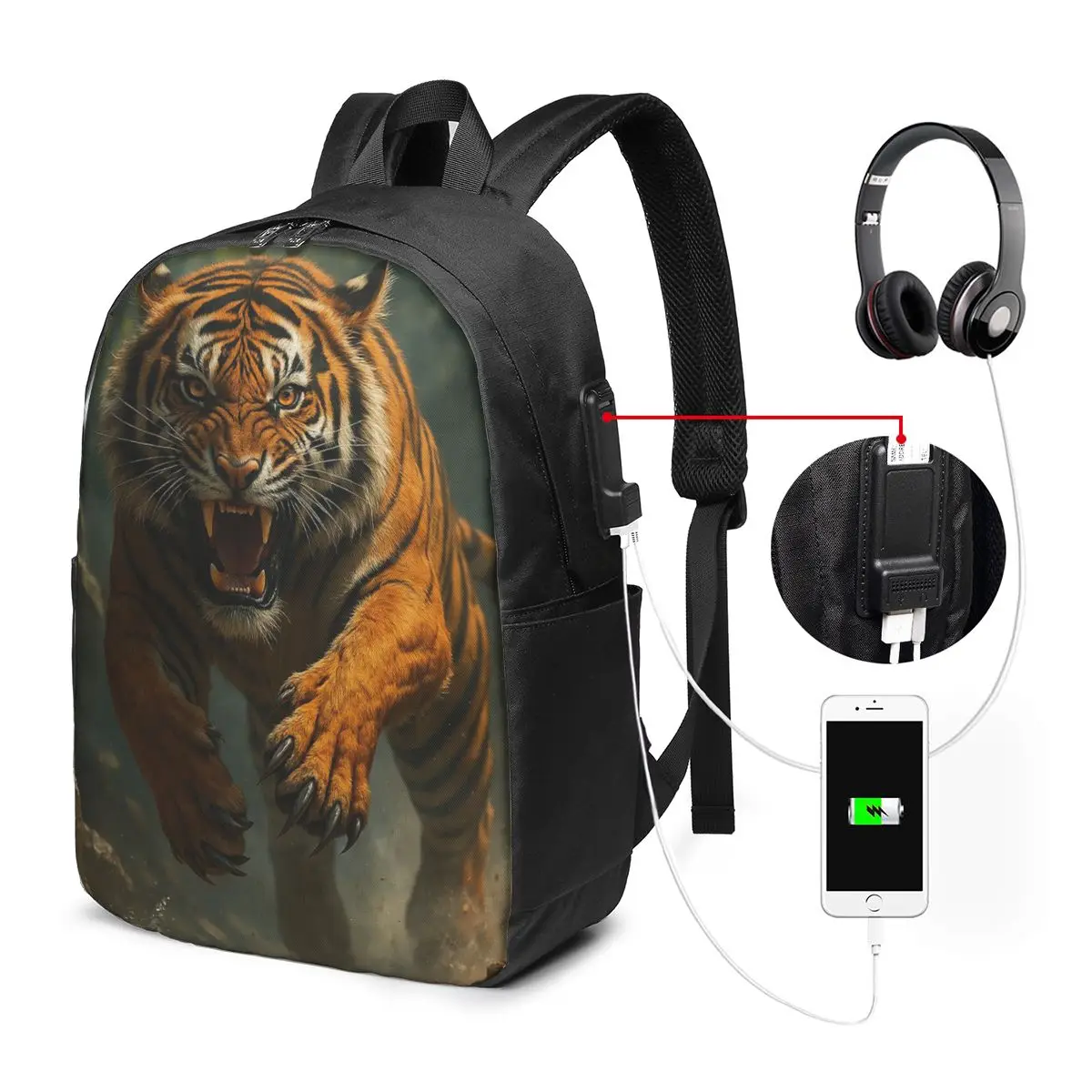 Fierce Tiger Roars Realistically Backpack Travel Notebook Bag Computer College Student School Bag Laptop Shoulder Bags Men Women