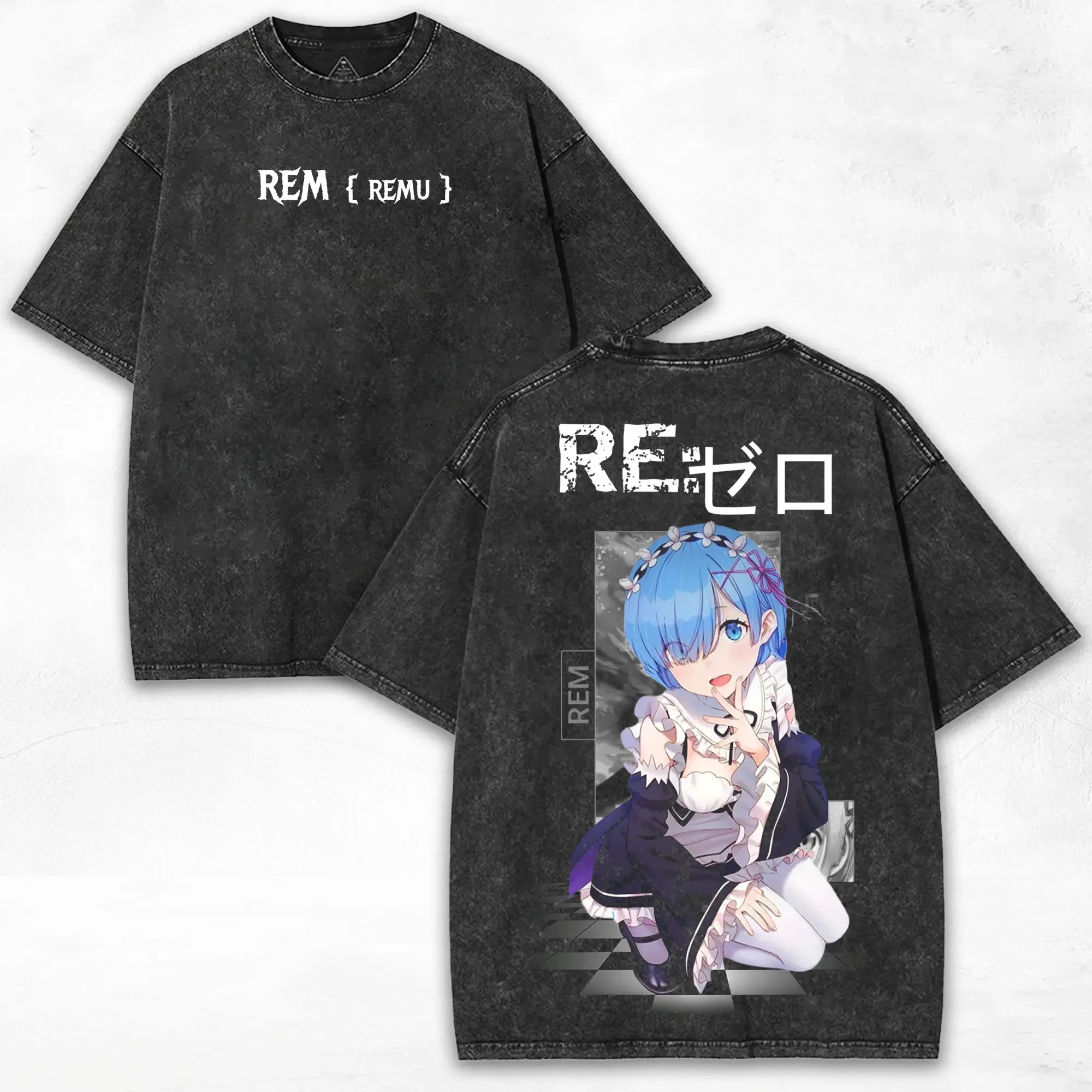 Rem Re:ZERO Anime Printed T-shirt Men's Clothing Harajuku Y2k Washed Oversized T Shirt Summer Short Sleeve Cotton Tees Clothes