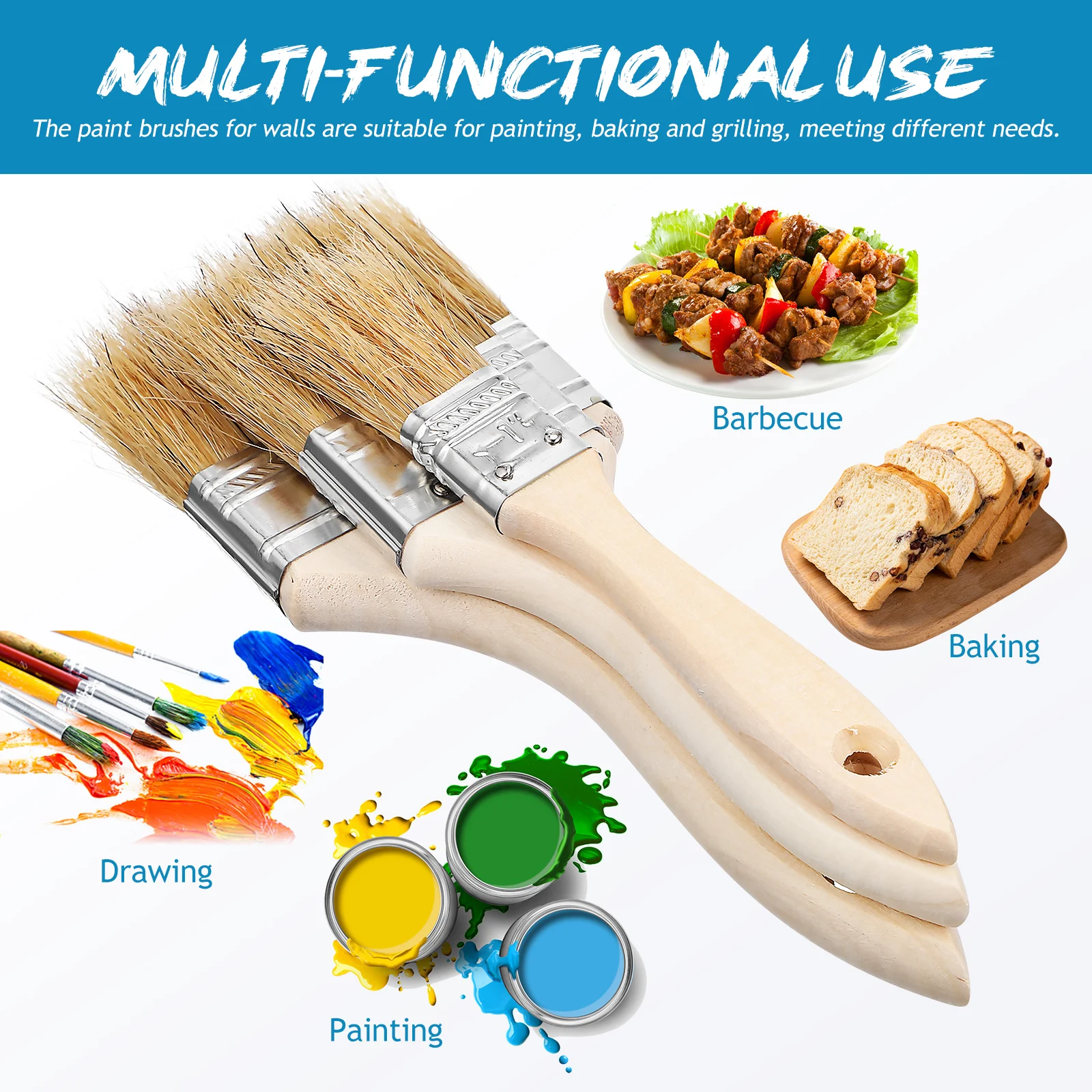 

24 pcs Chip Brushes Paint Brushes Baking Cleaning Sauce Oil Painting Wall Pastry Basting Grilling Brush Wood Handle Durable