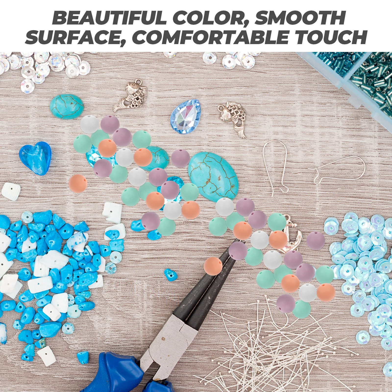 

50pcs Silicone Baby Teething Diy Supplies Bright Round Beads For Pacifier Chains Keychains Chewing Accessories Teether Diy