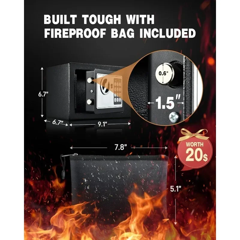 صندوق الأمان الساخن، آمن صغير لغرفة النوم الجامعية مع حقيبة نقود مقاومة للماء مقاومة للحريق للنقود أو المستندات، المفاتيح ورمز المرور، المنزل #3
