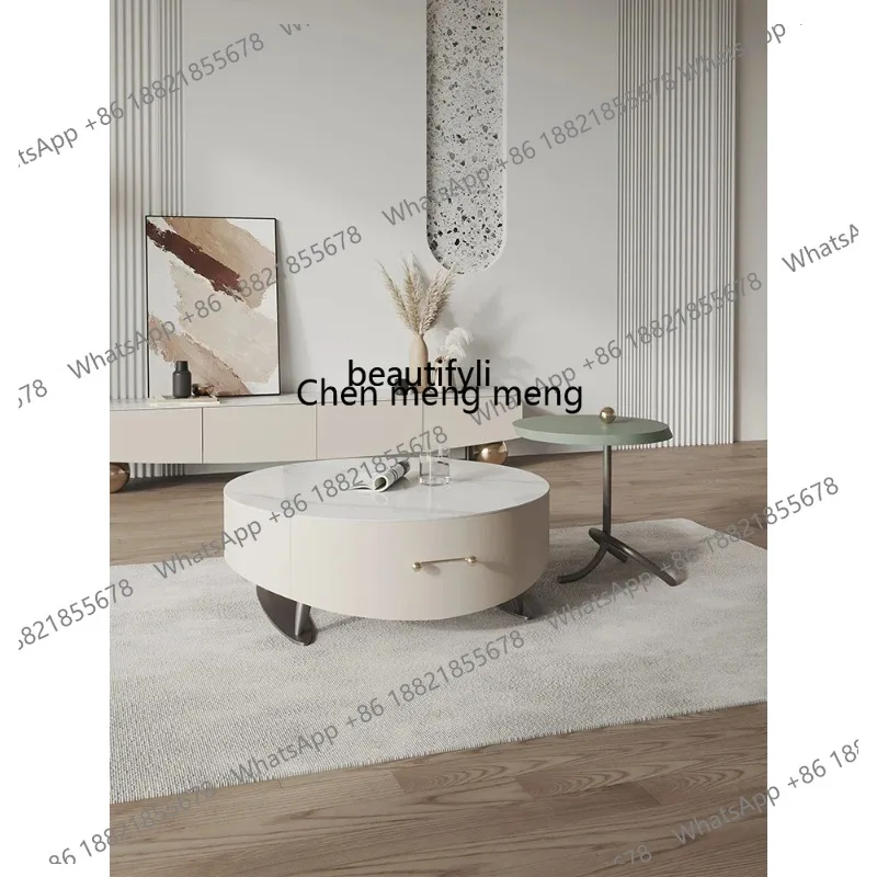 

new ZqLight-Luxury Tea Table Combination, Italian Minimalist Style Storage, Round Tea Table Cream Furnituress 26