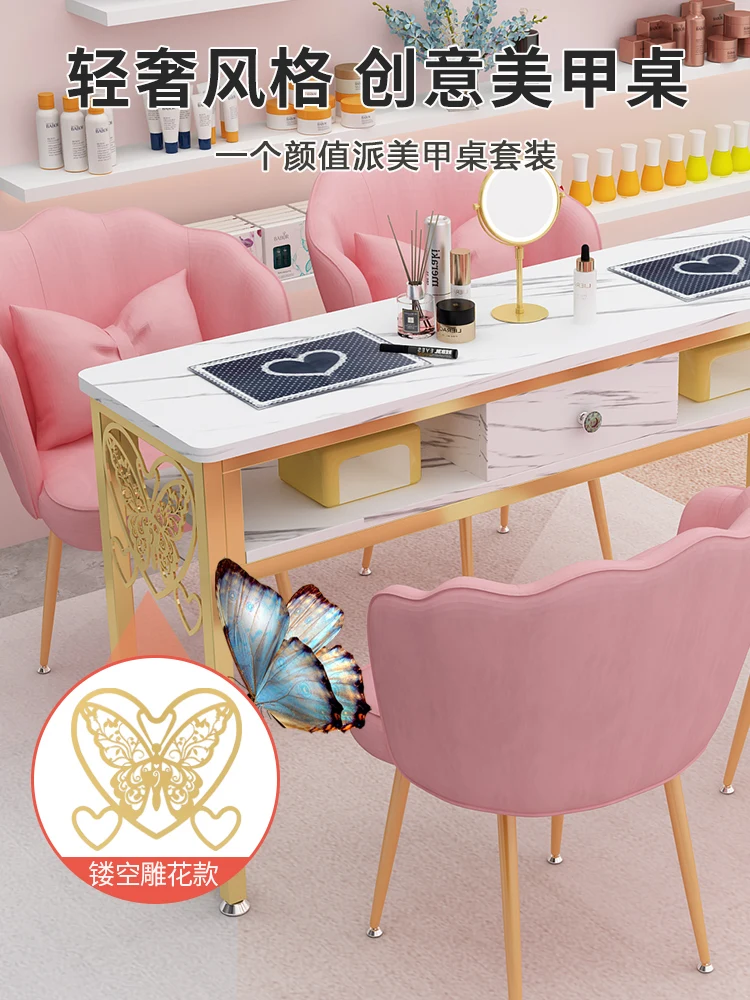 Light Luxury High Power Vacuum Cleaner Manicure Table and Chair Set Single Double Internet Celebrity Economical Gold Manicure