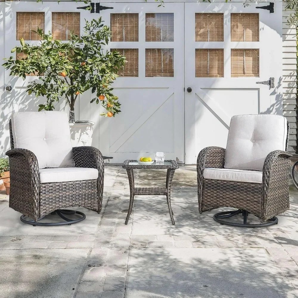 Outdoor Wicker Chairs Patio Dining Chairs Set of 2 with High Back and Deep Seat for Garden,Porch,Backyard,Balcony (Brown/Blue)