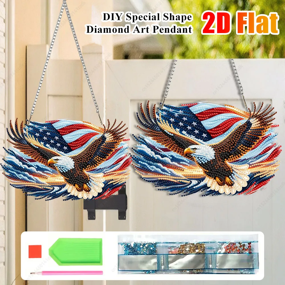 Colgante de arte de diamante de águila con bandera de EE. UU., colgante de puntos de pintura de diamante 5D DIY para decoración de ventanas, decoración navideña