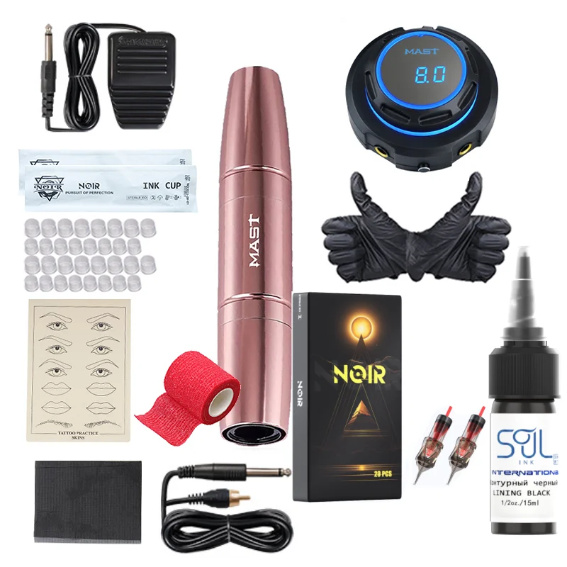 

Mast Magi Tattoo Kit Permanent Makeup Machine Rotary Pen With 0.5OZ Black Ink Noir RL Cartridge Needles Tattoo Power Supply