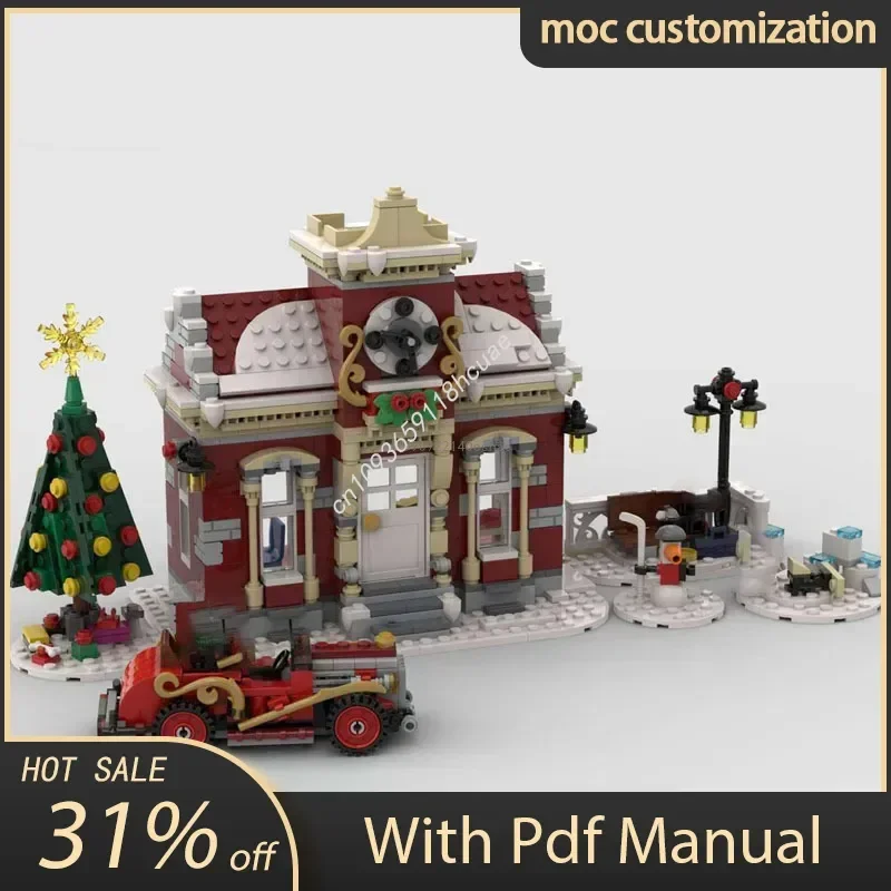 

983pcs moc Winter Town Hall Christmas Model Kit Building Blocks Villa Car Bricks Toys for Kids Education Decorations Gifts
