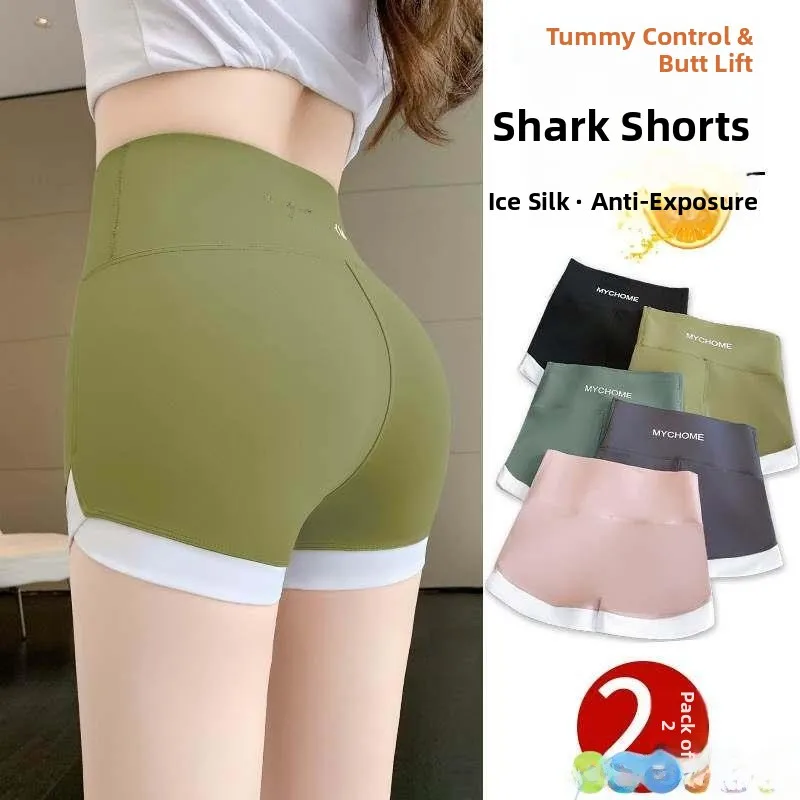 

Women's Summer Thin Sharkskin Yoga Pants Safety Shorts Anti-Light Running Fitness Cycling Bottom Shorts Tummy Control Butt Li...