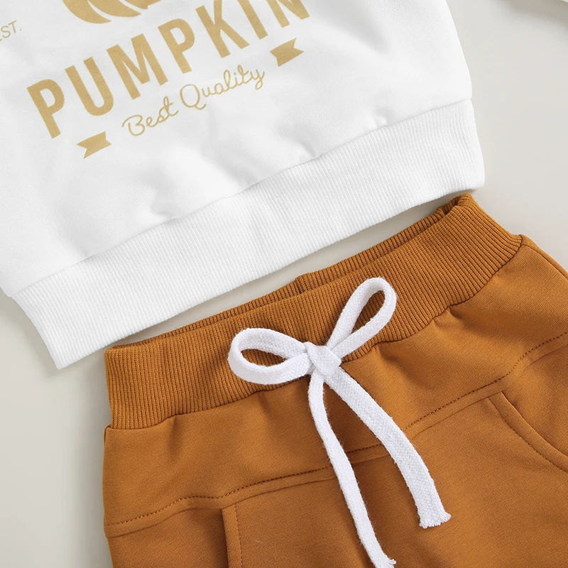 Adorable 2-Piece Autumn Ensemble with Cute Pumpkin Design Cozy Long Sleeve Sweatshirt and Matching Trousers for Stylish