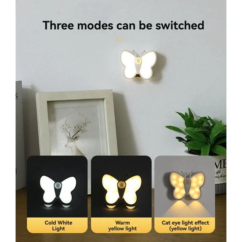 ABPQ-Farfalla Sensore di movimento Luce notturna LED sotto l'armadio Luce notturna ricaricabile Armadio Scala Camera da letto Luce da cucina