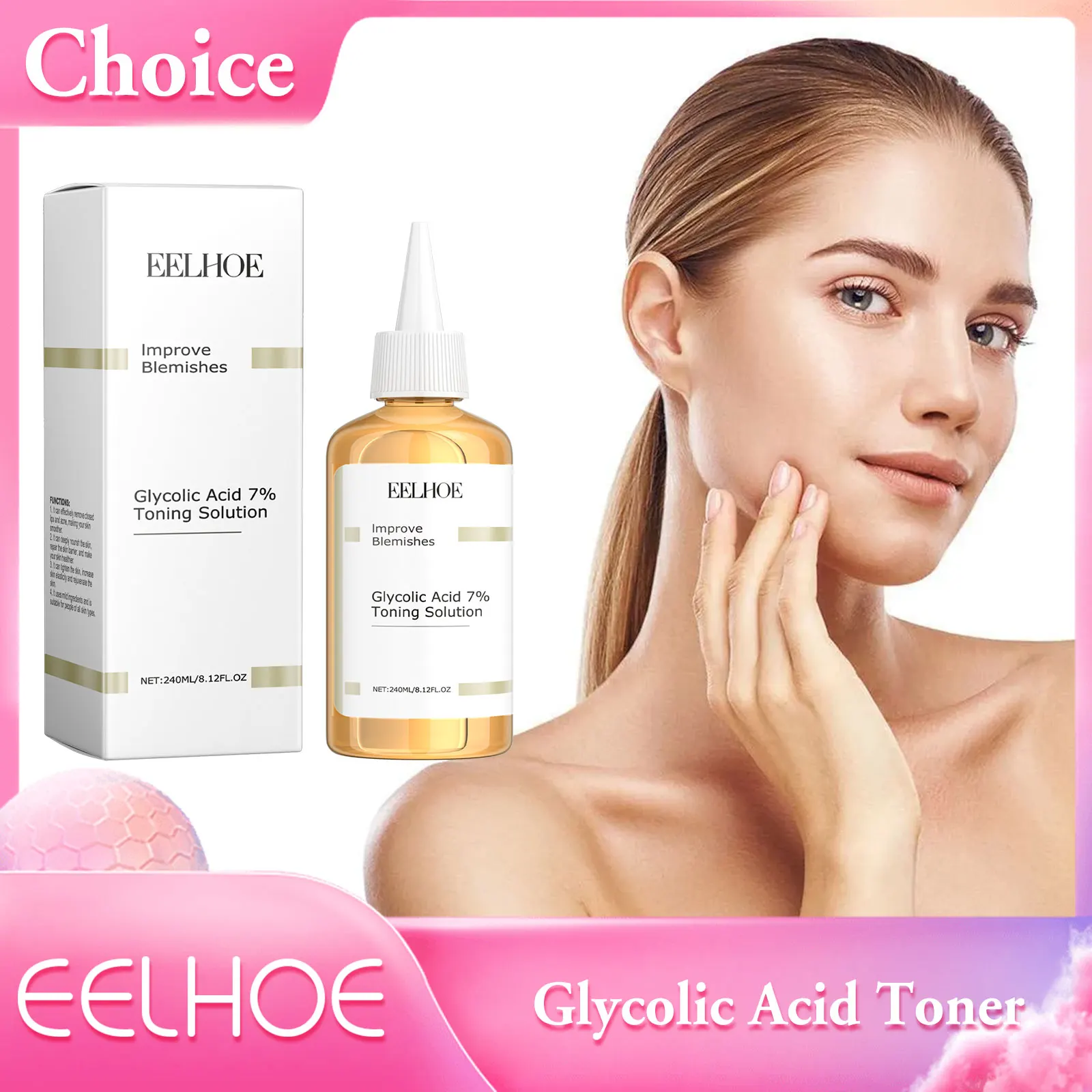 Glycolic Acid 7% Toner Facial Skin Care Shrink Pores Nourishing Lifting Firming Oil-Control Solution Lighten Pores Face Essence