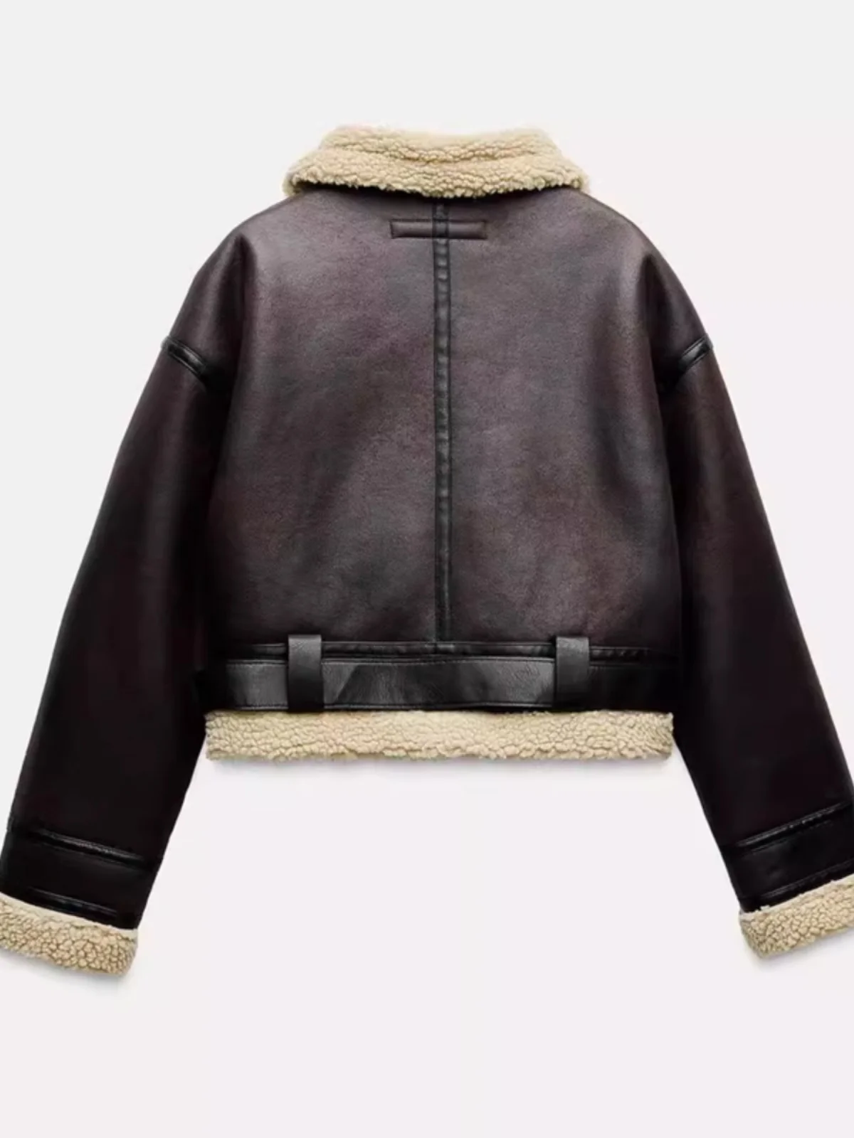 النبيذ الأحمر اللون ort Fce اصطف فرو الضأن السائق Sle القطن Jaet المرأة الدافئة جميع المواسم معطف الوقوف طوق سستة إغلاق