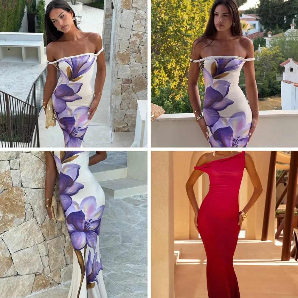 

Sexy Off-Shoulder Patchwork Mermaid Maxi Dress for Women, Slim Fit Evening Gown Dinner Party Robe (Character Count: 78)