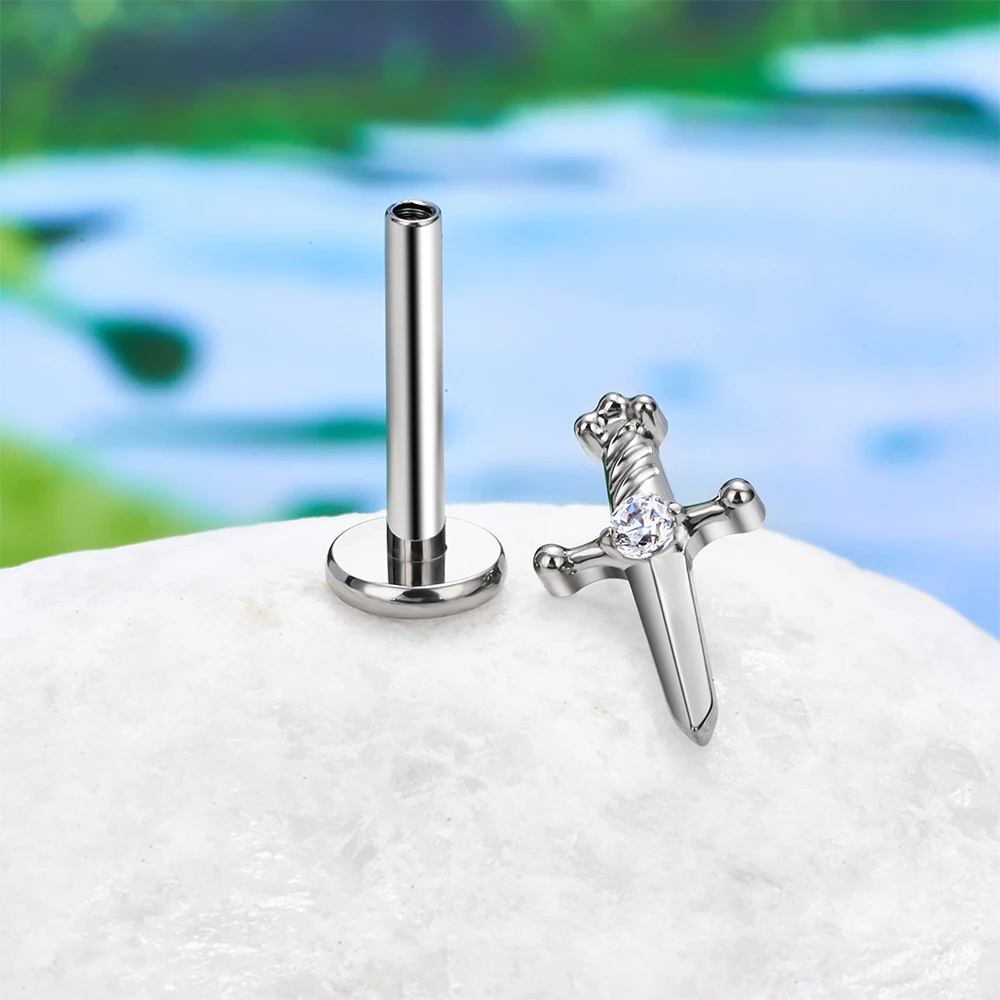 ASTM F136 Titanium frog Birds sword EAR Studs PIERC Double Round CZ Paved Top Labret Tragus Lip Earrings Stud Piercing Jewelry