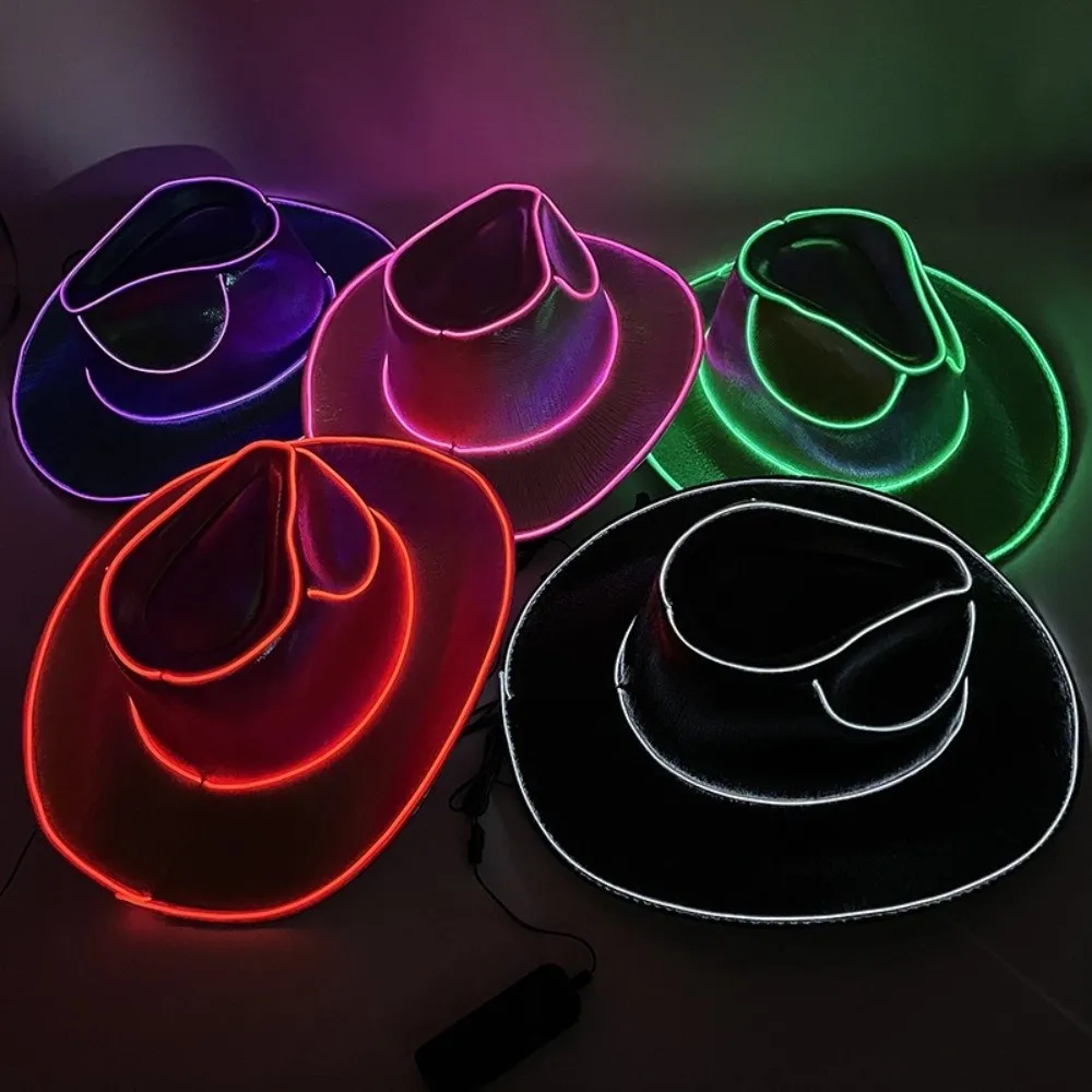Lights Cowboy Cowgirl Hat with LED Light Up Cap Luminous Western Cowboy Hat for Dancing Party Dress Up Pearlescent Cowgirl Hat view 5