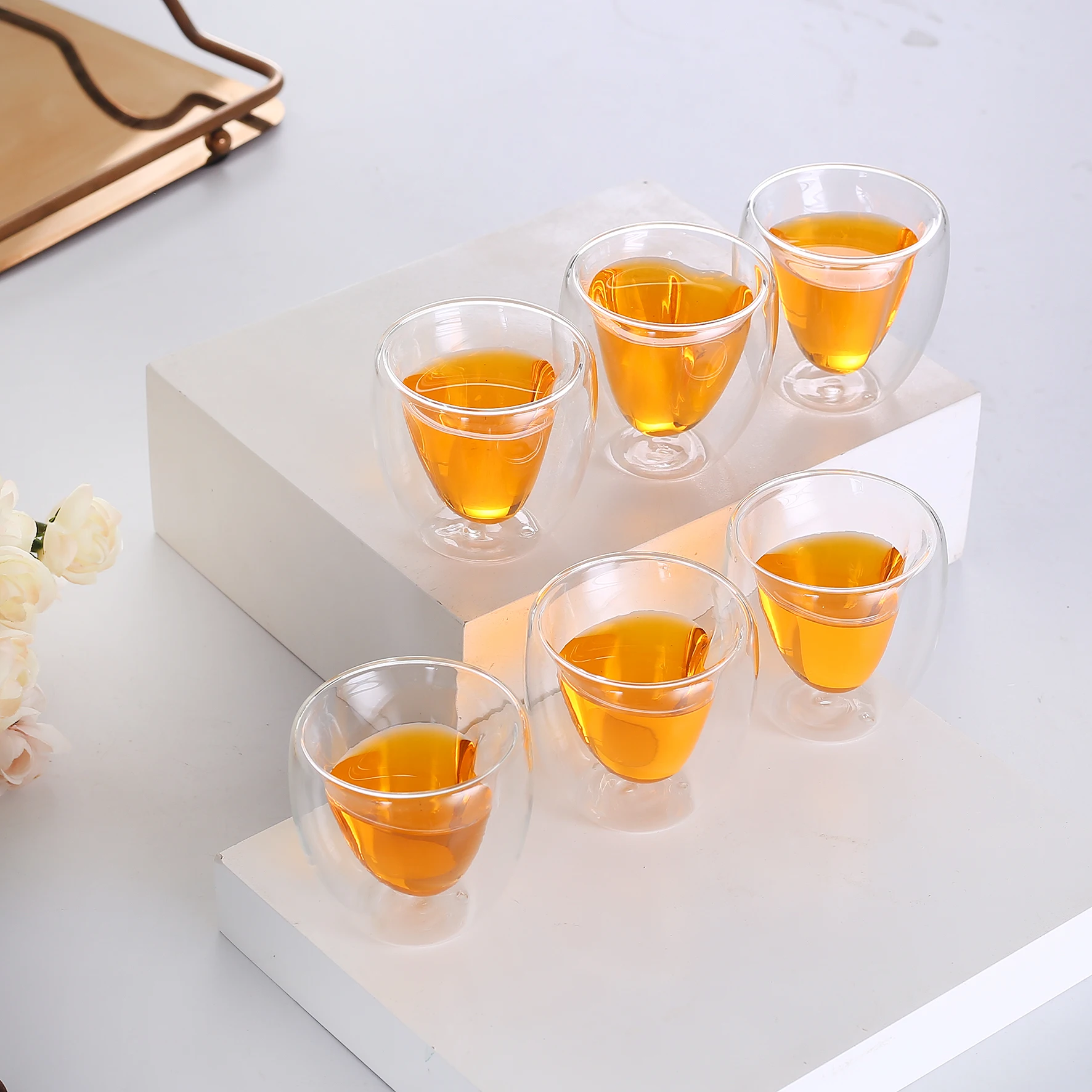 6er-Set Herzförmige Doppelwandige Glas-Kaffeetassen 2,8 oz Isolierte Klare Glas-Espressotassen und Teetassen