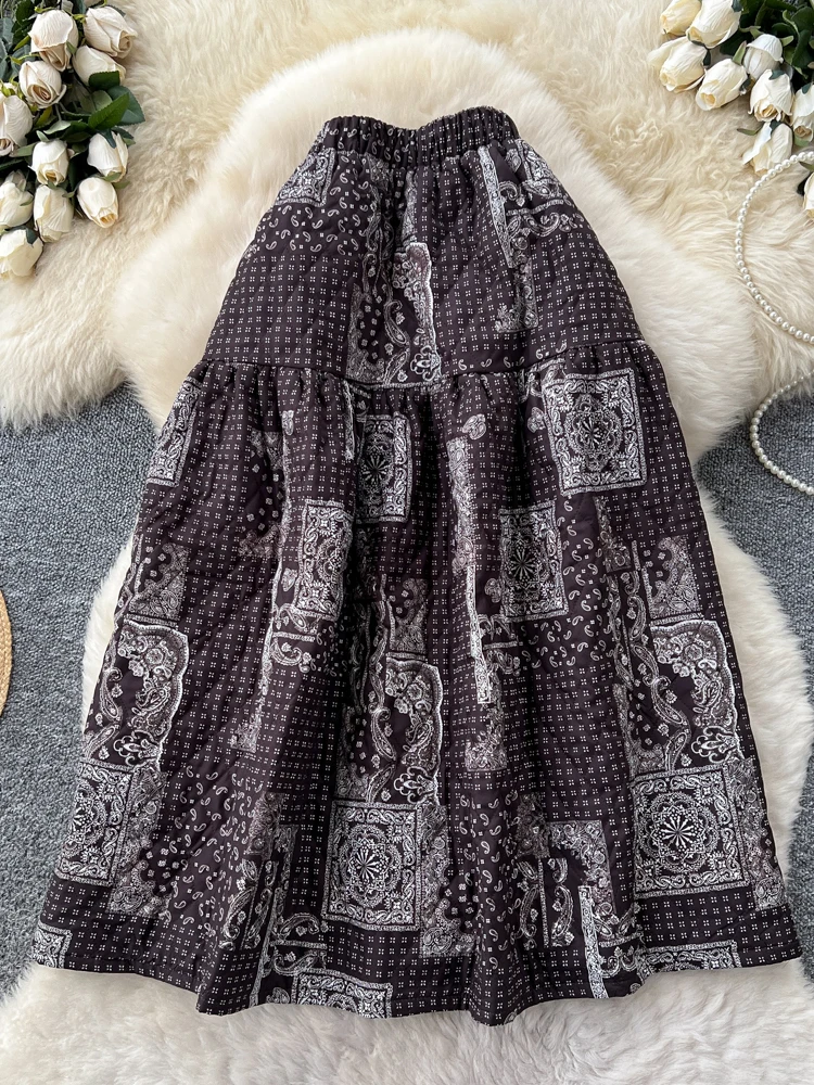 Ele Cotton Insert Diamond Print f Gonna Gonna a trapezio gonfia da donna Vita alta Dimagrante Autunno Inverno Faion Ci Pendolarismo