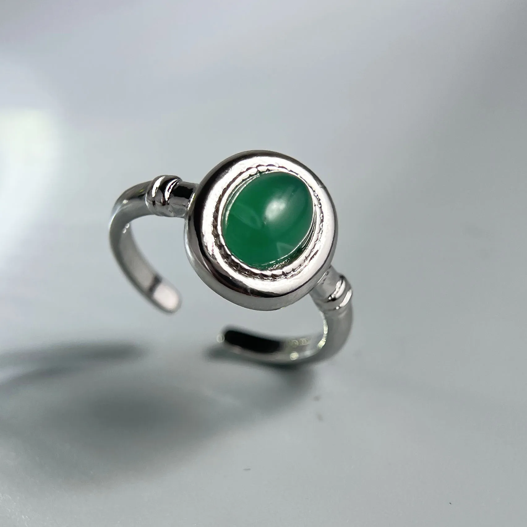 Women's 925 Sterling Silver Minimalist Green Stone Ring