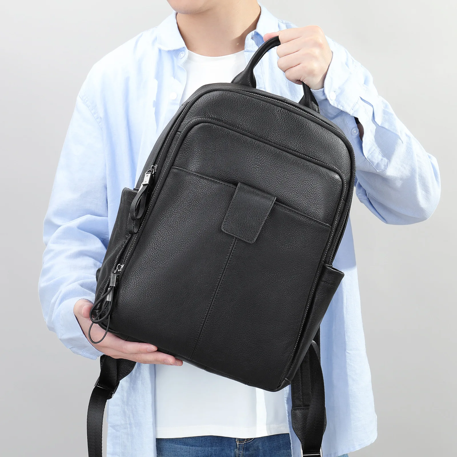 

XZAN Real Nature Leather Business Backpack Laptop Bags for Men Fashinable Teenager School Bag Large Capacity Travel Mochilas