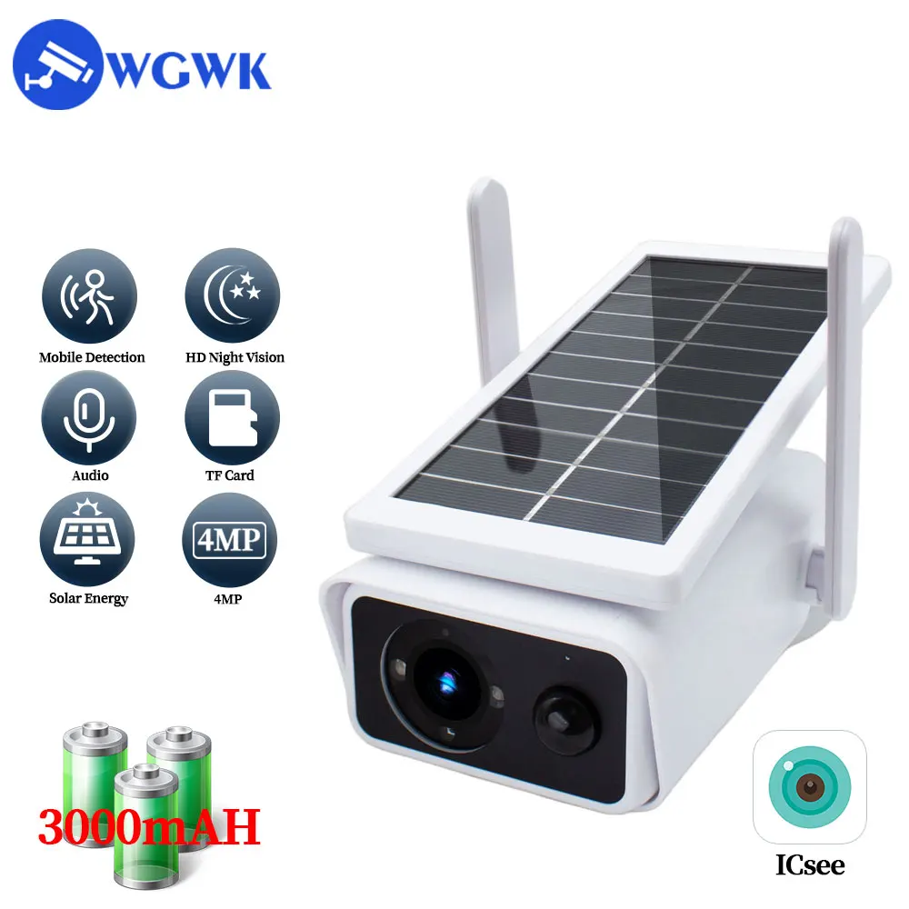 

WGWK 4MP Solar Battery Powered WIFI Wireless Security Camera Outdoor Waterproof Night Vision Surveillance CCTV PIR IP Camera