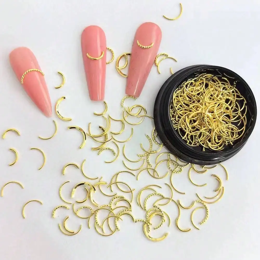 1 scatola mista casuale oro argento rosa metallo rame Nail Art decorazioni piatto borchie adesivi per unghie scava fuori lunga striscia a forma di