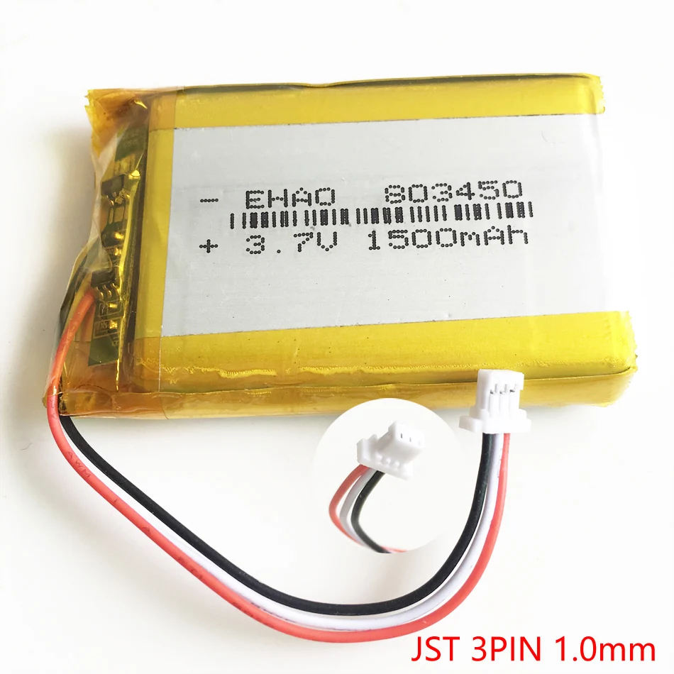 3.7V 1500mAh Lipo akumulator JST 3pin wtyczka 1.0/1.25/1.5mm dla GPS DVD rejestrator zestaw słuchawkowy e-book kamera Bluetooth 803450