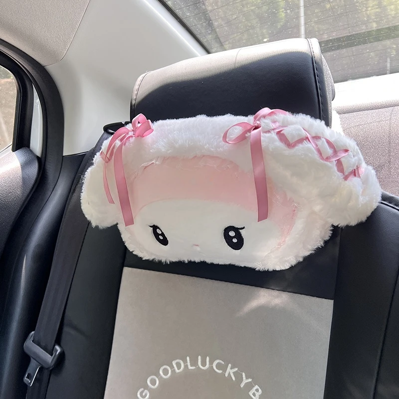 Cute My Melody Kuromi Headrest Back Cushion Car Seat Belt Cover Stuffed Anime Cuddly Plushies Lolita Cushion Sofa Bed Decor Gift