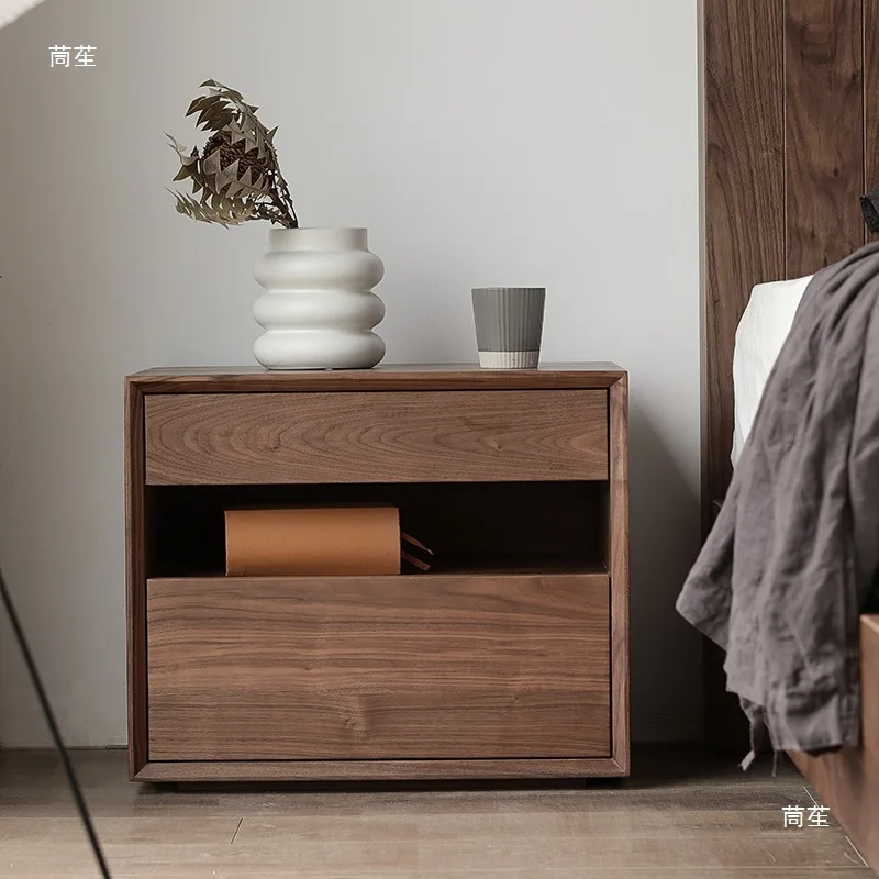 North American black walnut bedside table, simple and modern small apartment bedside storage cabinet
