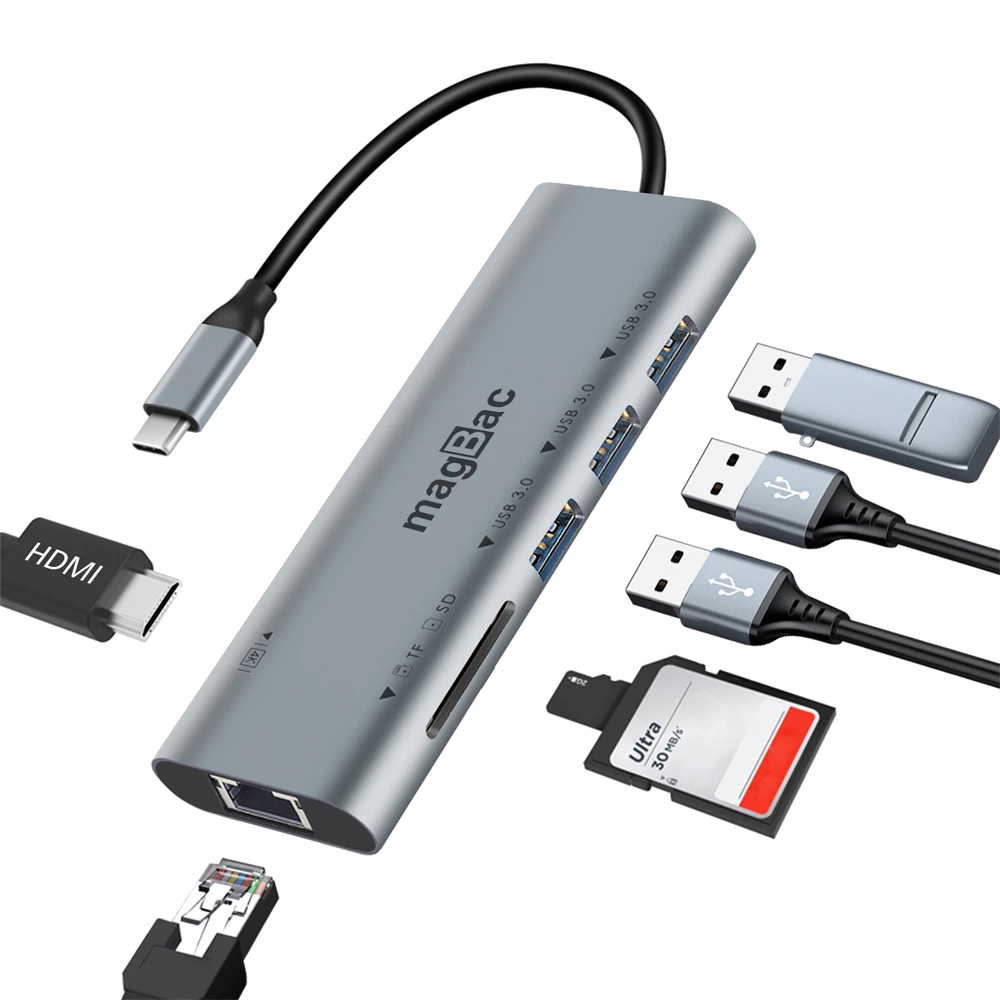 

USB C Hub Docking Station Type C to 4K HDMI RJ45 Ethernet SD TF 5Gbps Laptop Dock for Thunderbolt 4/3 MacBook Pro Air Lenovo HP