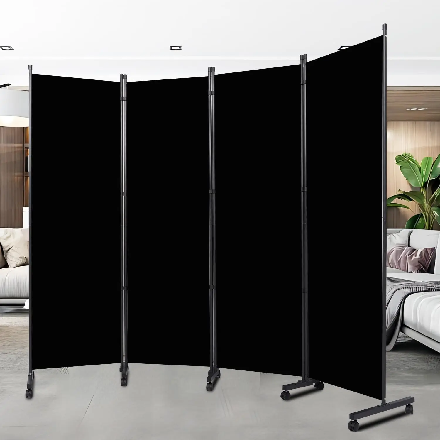 

88'' Portable Room Divider with Wheels, 4-Panel Folding Privacy Screen for Home Office Hospital Separation