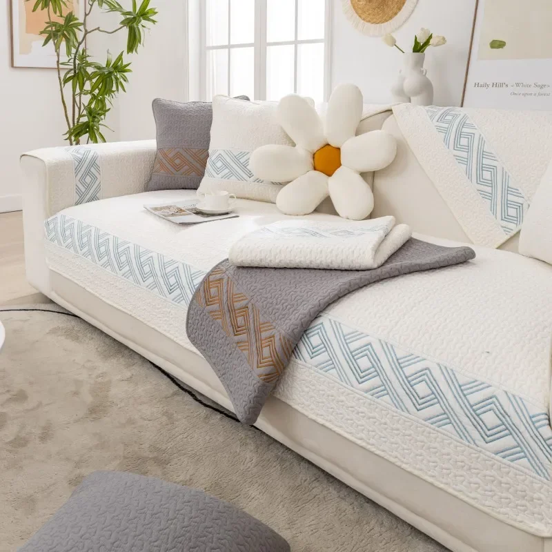 Four Seasons Universal Cotton Embroidered Double Sofa Cushion Modern Simple Fabric Non-slip Sofa Cushion Towel