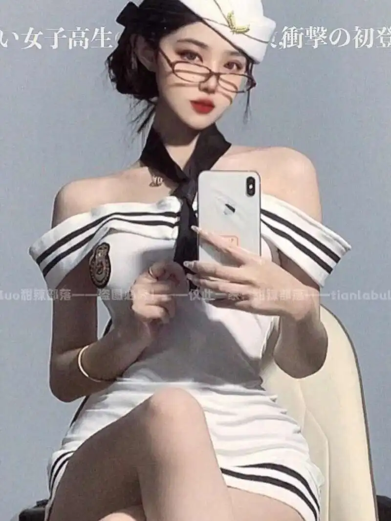 Bielizna Gomeng seksowna seksowna bez ramiączek czysty pasek pożądania kusząca stewardesa granatowy mundur bez zdejmowania elegancka sukienka śliczna KCC5