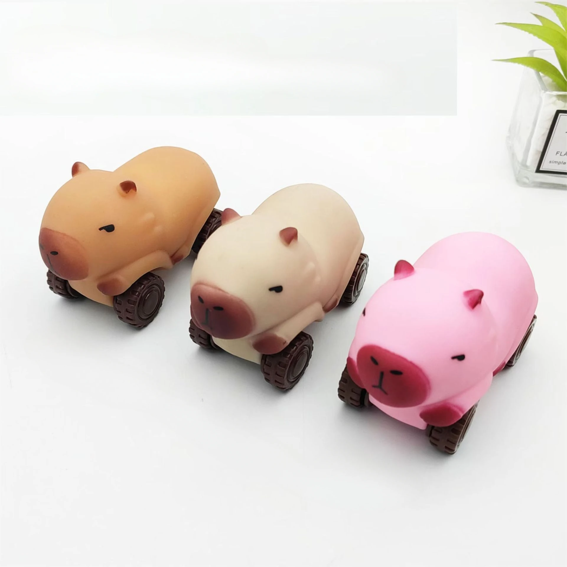 1 PCS Unzip kapibalala pull cart, cute funny car sand capybara pinch music stretchable decompression toy