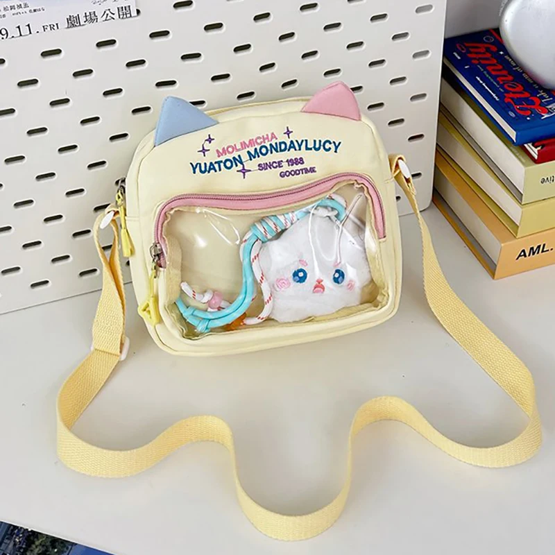 

HAEX Kawaii Dopamine Women Ita Bags 2025 Casual Nylon Mini Embroidered Letter Cat Crossbody Shoulder Bag Doll Show Bolso Mujer