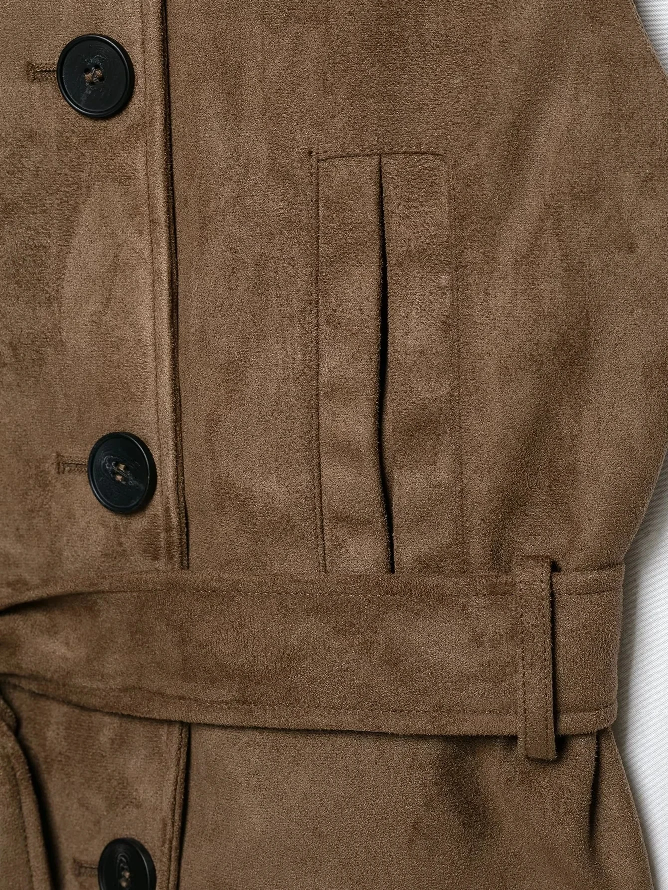 KONDALA Vintage Casual Chic Damen Wildlederweste Khaki Stehkragen Ärmellos Doppelreihig mit Taschen und Gürtel Modische Weste 2026 – Detail 9