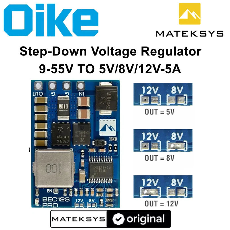 Oike Drone Step-Down Voltage Regulators Mateksys MATEK BEC12S-PRO Buck, 9-55V to 5V/8V/12V Adjustable with TVS protection