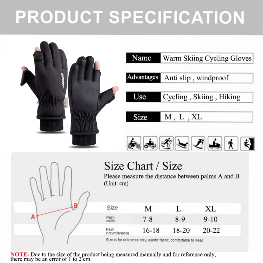 Touch Screen Skiing Gloves Winter Cycling Warm Gloves Windproof Men Women Snowboard Warm Motorcycle Snow Mittens Ski Gloves