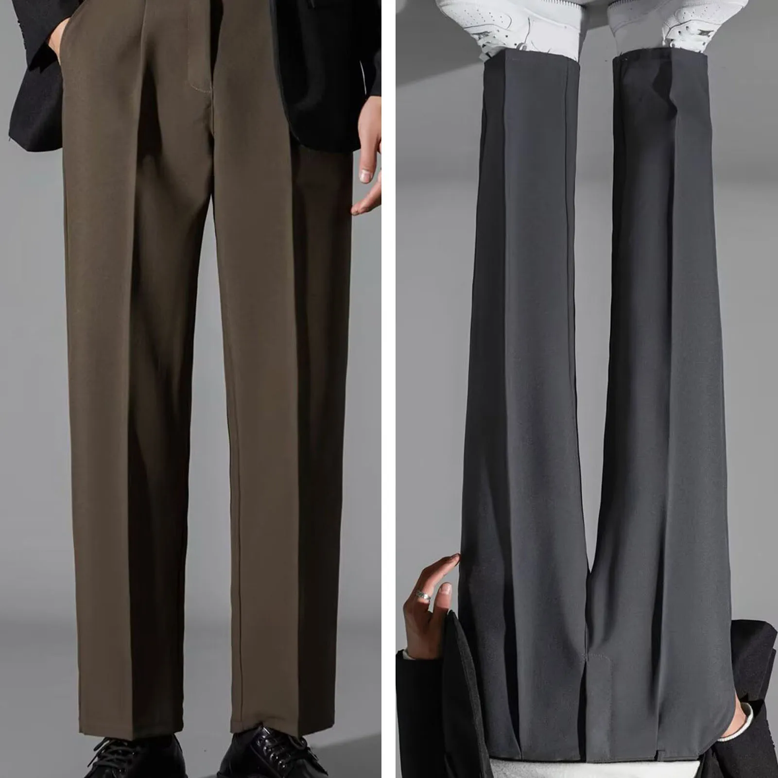 Brown/Black Suit Pants Men Fashion Society Mens Dress Pants Korean Loose Straight Casual Pants Mens Office Formal Trousers
