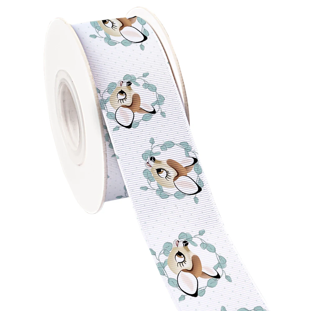 ديزني كارتون بامبي نمط المطبوعة Grosgrain الشريط ، هدية التفاف الشعر القوس ، 5 ياردات