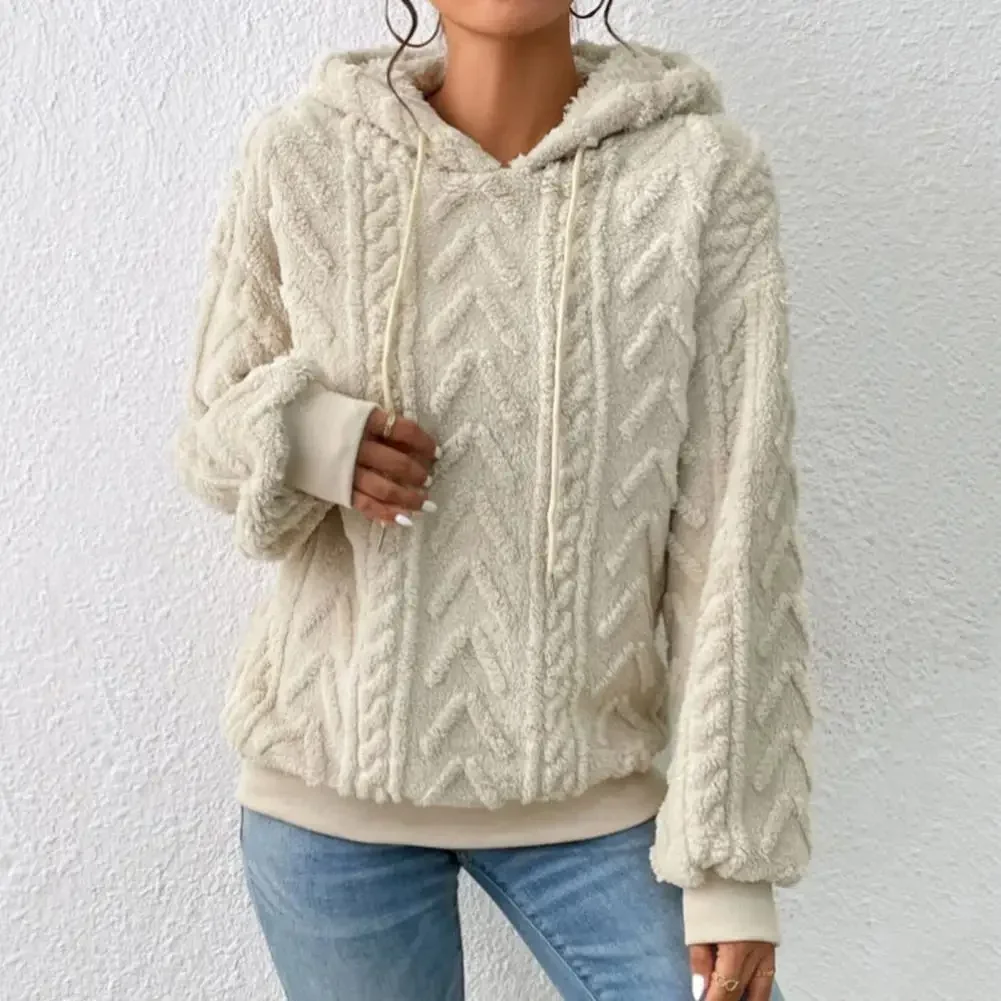 Women's Jacquard Design Hoodie Plush Thickened Pullover